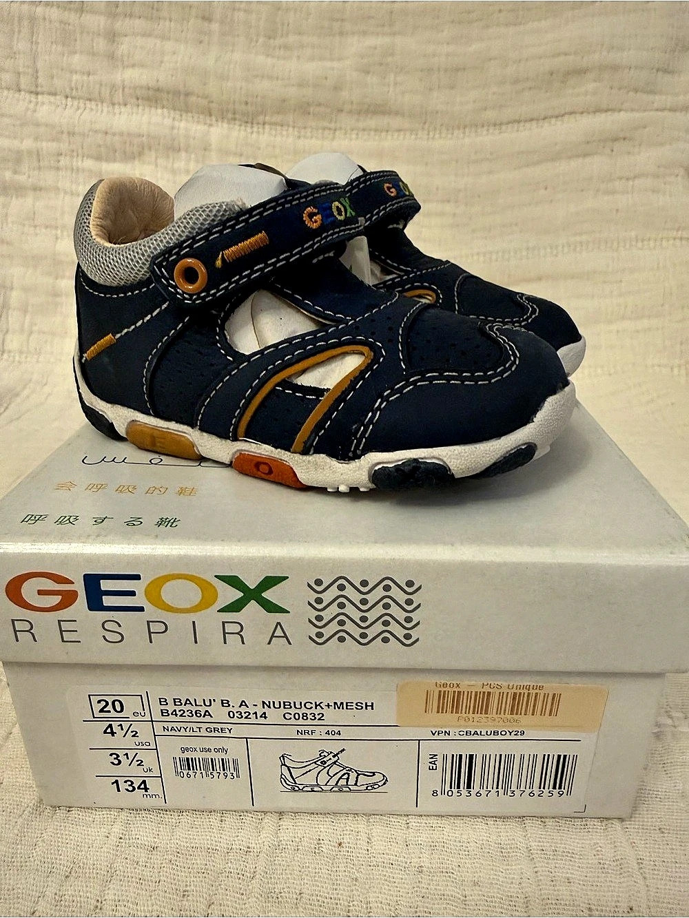 Geox Baby boy Balu' B.A. Nubuck-Mesh shoes EU 20, US 4.5